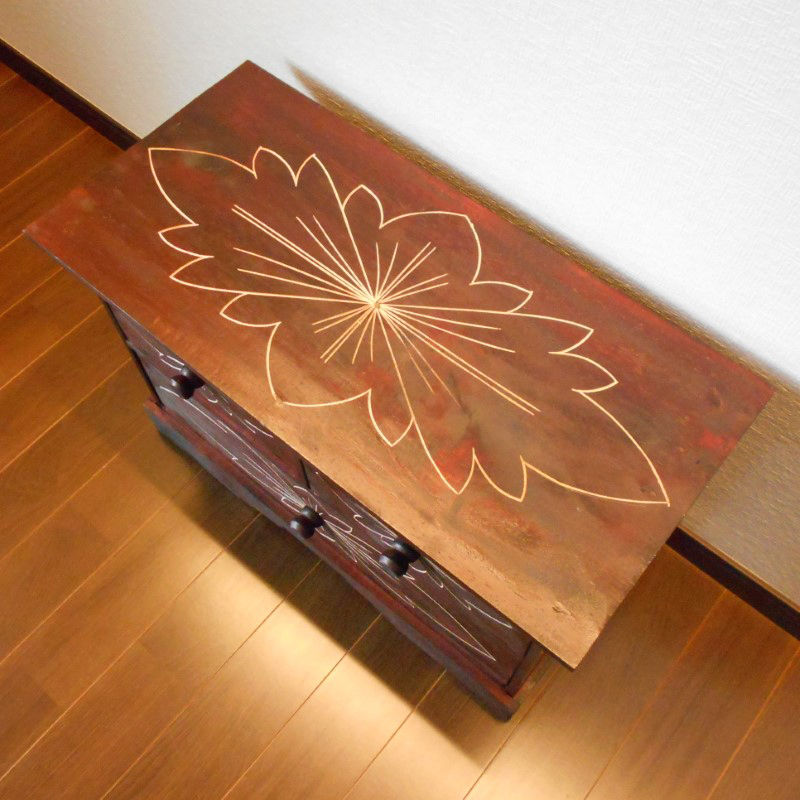 ☆アジアン家具 バリ家具 花柄模様 チェスト 収納家具 完成品家具