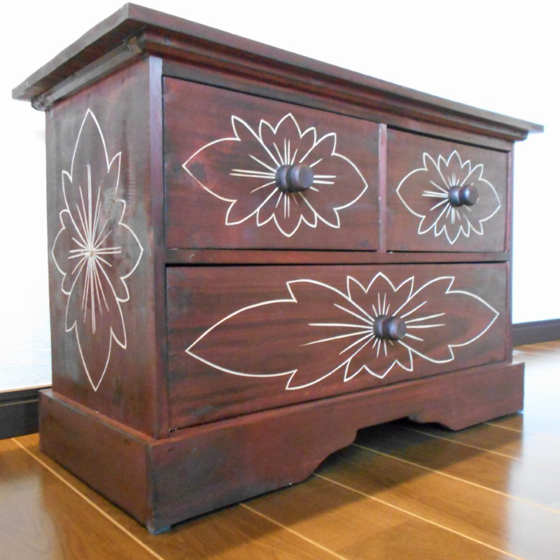 ☆アジアン家具 バリ家具 花柄模様 チェスト 収納家具 完成品家具