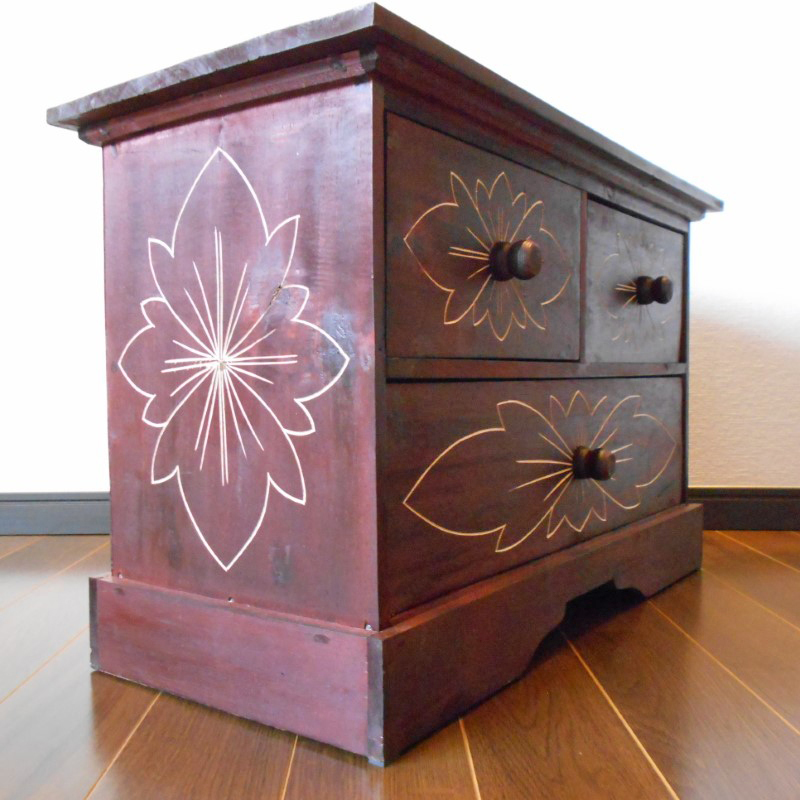 ☆アジアン家具 バリ家具 花柄模様 チェスト 収納家具 完成品家具