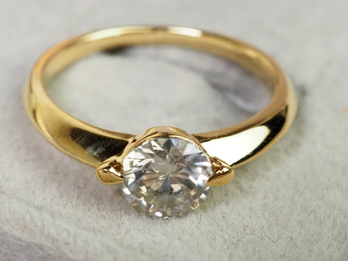 1712D】K18 ゴールド 天然ダイヤモンド 大粒 0.90ct/4.6g リング 指輪 