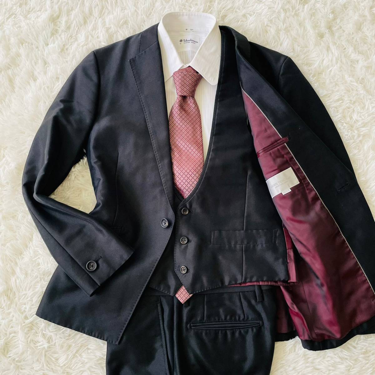 美品】高級 メンズ ティノラス 光沢感 スリーピース スーツ MEN'S