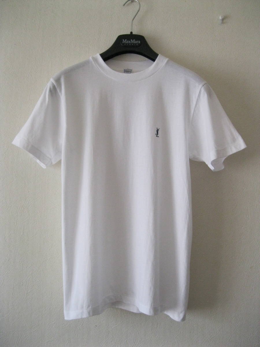 Yves Saint Laurent hommes イヴ・サンローラン クールネック YSLワンポイントロゴ刺繍Tシャツ