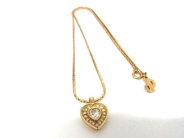 1円 ■極美品■ ChristianDior ディオール ヴィンテージ ラインストーン ハート ネックレス アクセサリー レディース ゴールド系 AP5056