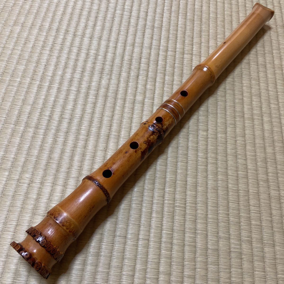 V196. 特注品【小林一城】作 琴古流 歌口 竹尺八 籐巻