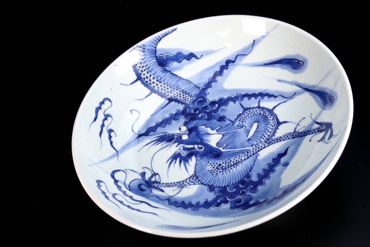皿■古い中国染付け双龍紋中皿 砂高台 古玩 唐物 中国 古美術 時代物 骨董品■ 皿□古い中国染付け双龍紋中皿 砂高台 古玩 唐物 中国