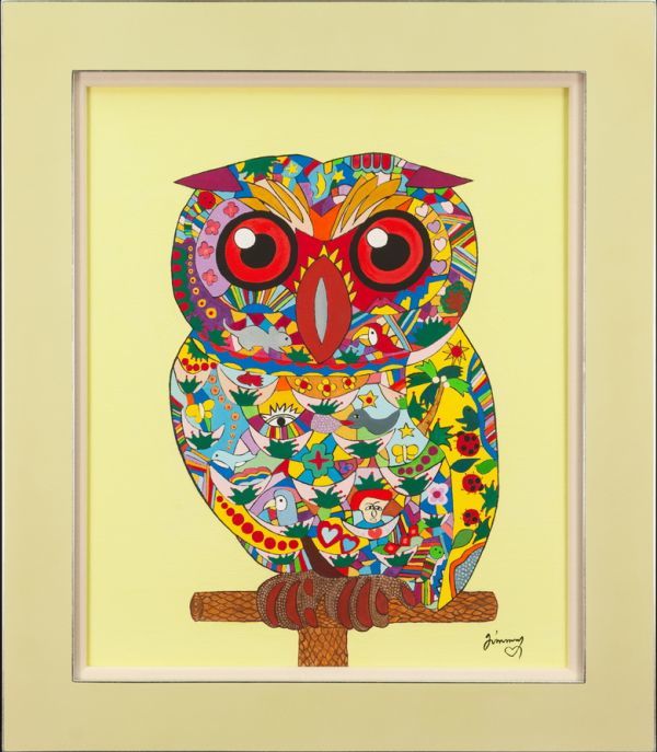 美術品・アンティーク・コレクション ジミー大西 絵 ふくろう 木製額縁