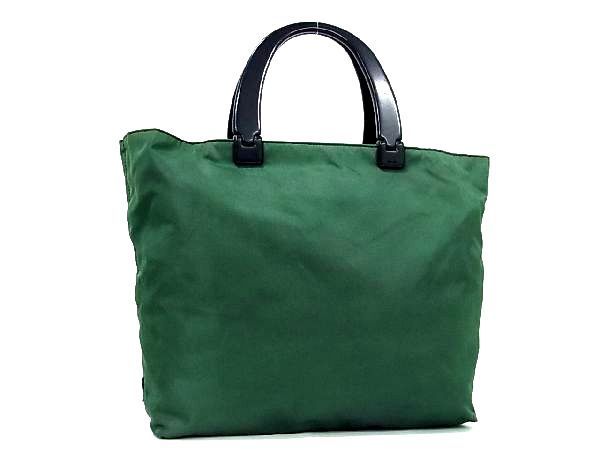 1円 PRADA プラダ テスートナイロン プラスチックハンドル ハンドバッグ トートバッグ レディース グリーン系 AR3220