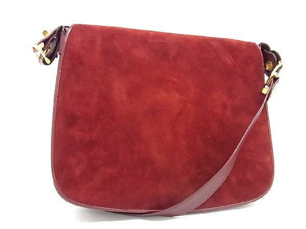 1円 ■美品■ Cartier カルティエ マストライン スエード クロスボディ ショルダーバッグ 斜め掛けかばん ボルドー系 CA9169