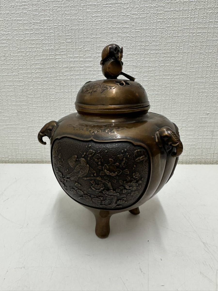 ◇錵◇ 古美術品 銅製 宏作 香炉 田村宏作 三つ足 伝統工芸 金属工芸 