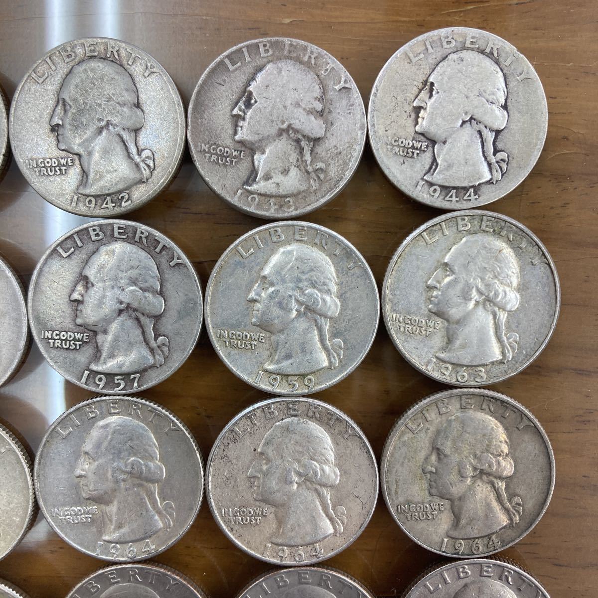 アメリカ クォーターダラー銀貨 12枚 アメリカ銀貨 25セント銀貨 1957年銘 Dマーク ワシントン像/クォーター