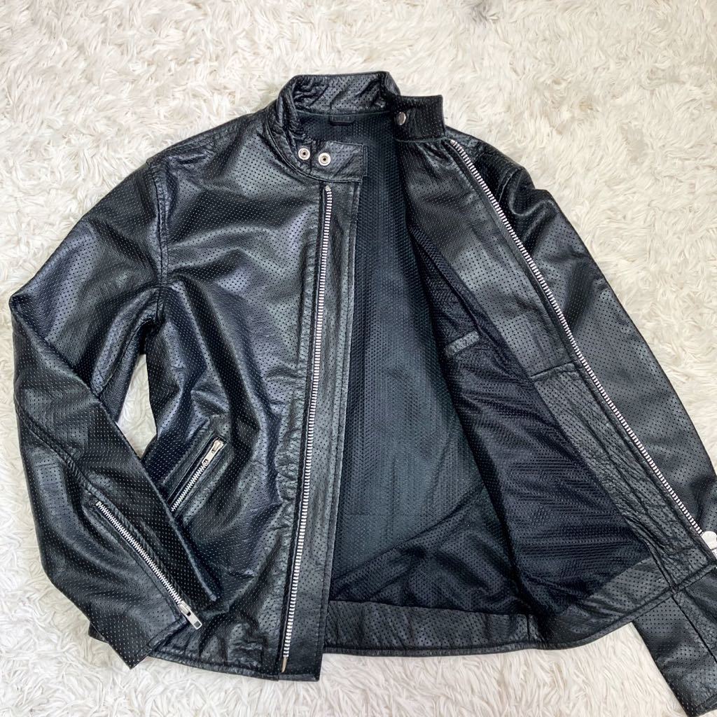 HORN WORKS パンチングレザー半袖ジャケット M HORN WORKS ホーンワークス パンチングレザー 半袖ジャケット 黒