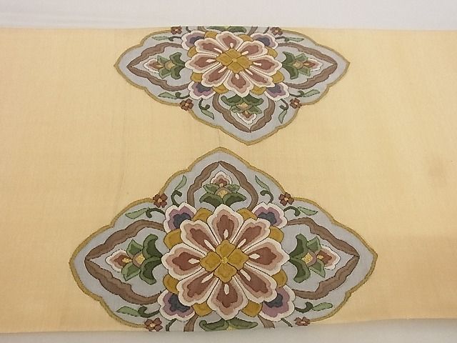 平和屋-こころ店□明綴れ 袋帯 反物 花唐草文 金糸 正絹 逸品 未