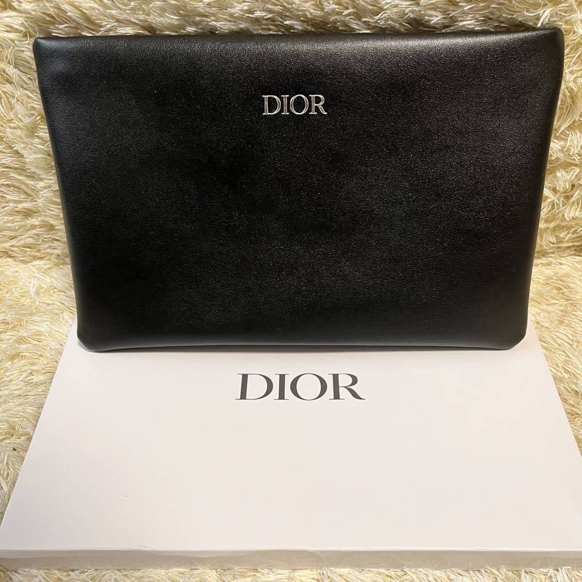 ディオール Dior ノベルティ レザー風 ポーチ 新品 ブラック 千鳥格子 