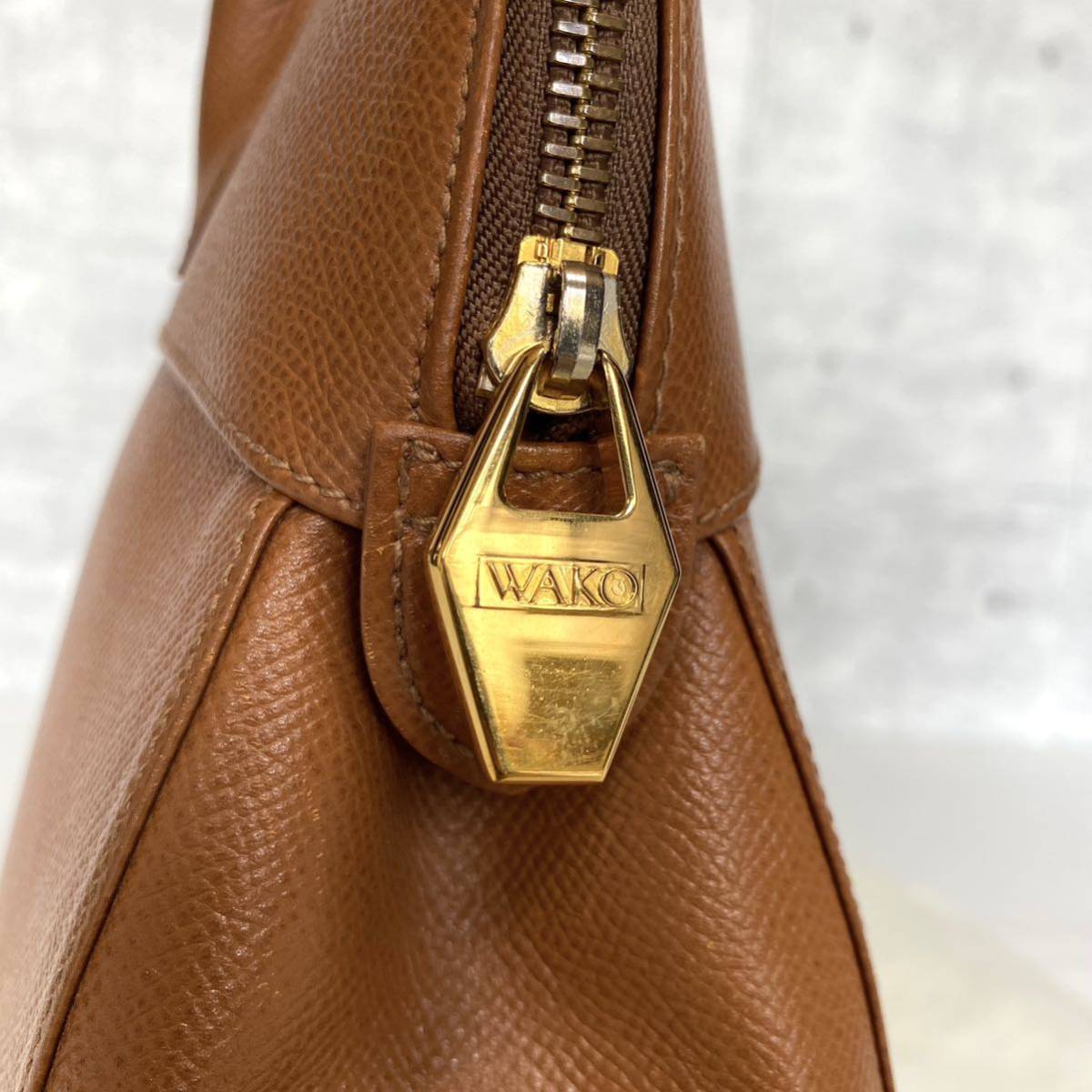 極美品 WAKO ワコウ 銀座 和光 キャメル ゴールド金具 サフィアーノ