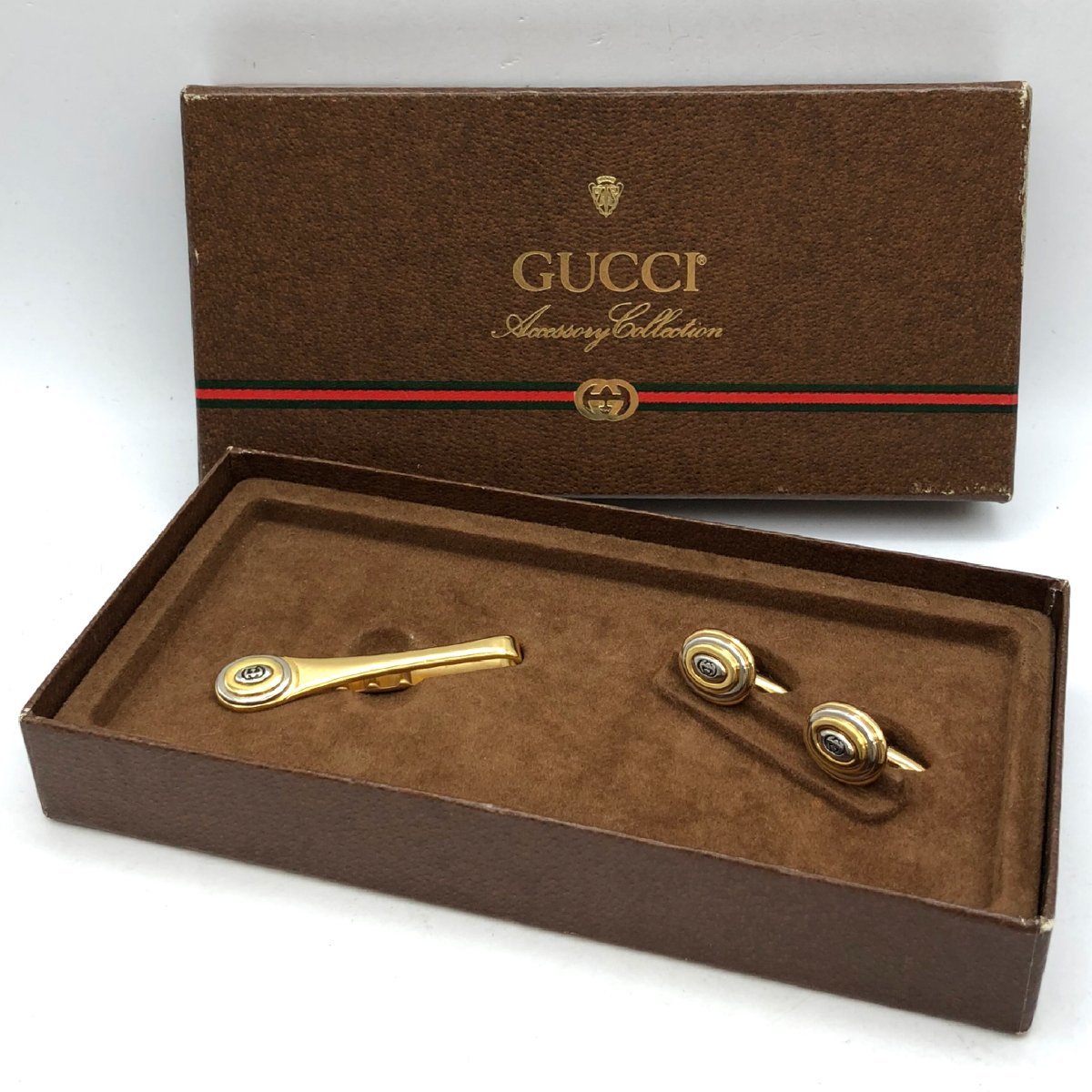 グッチ カフス　ネクタイピン Gロゴ メッキ シルバー/ゴールド ヴィンテージ グッチ カフス ネクタイピン Gロゴ メッキ シルバー/ゴールド