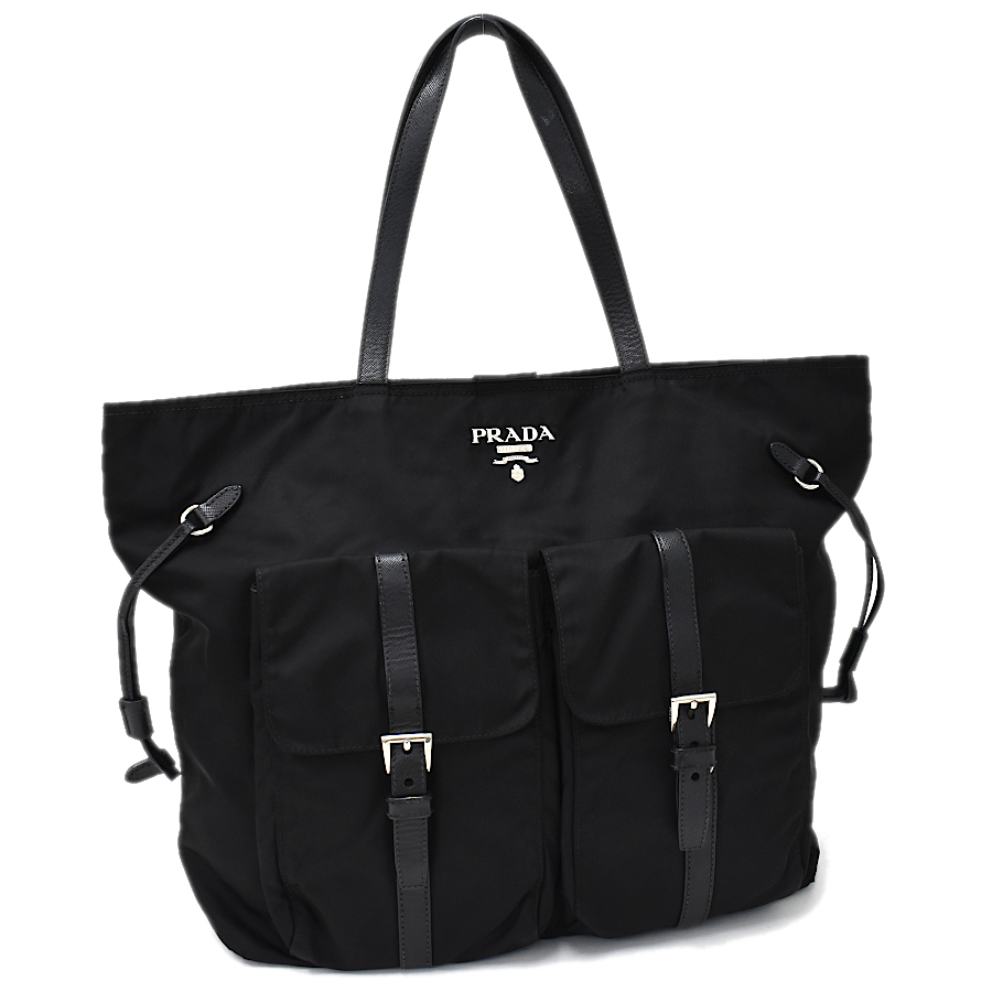 1点限定 プラダ トートバッグ ショルダー ナイロン サフィアーノレザー ブラック PRADA
