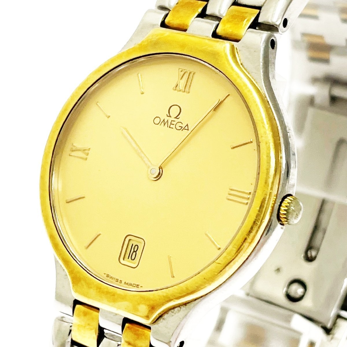 1円スタート】OMEGA オメガ デビル コンビ ゴールド文字盤 クオーツ