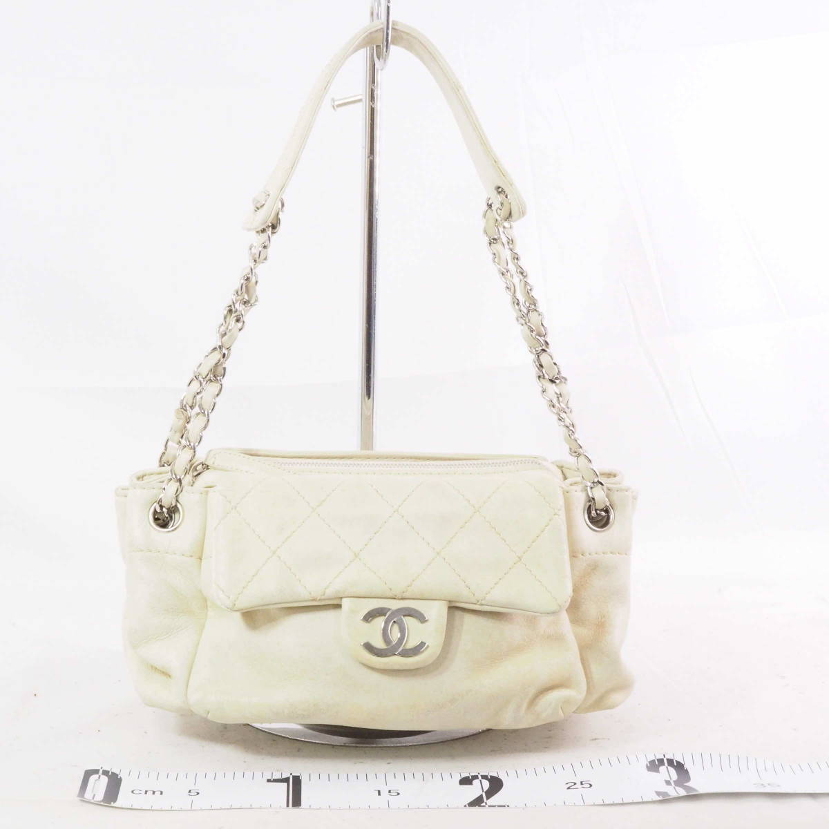 シャネル マトラッセ CHANEL ココマーク レザー ホワイト ハンドバッグ ワンショルダーバッグ[10312627-RR2