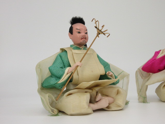 明治期 京都 丸平「三人上戸(庭掃除)」玉眼入り 大木平蔵 共箱 検)雛