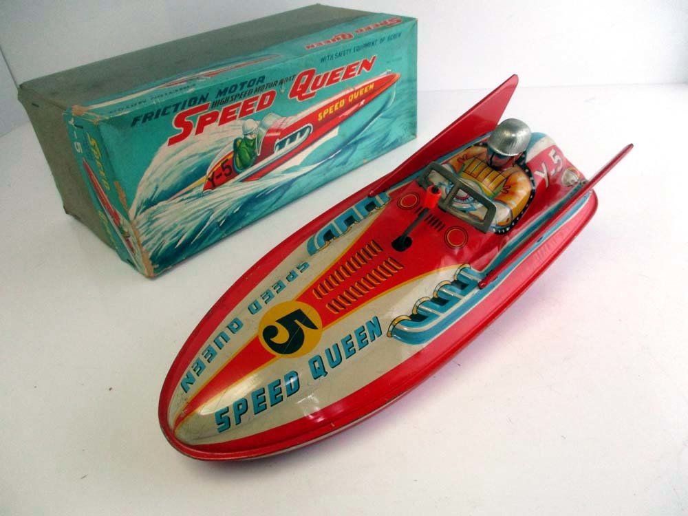 中古 poiq 元箱あります「動作品」 ヨネザワ 1950年代製 Speed Queen Y-5 モーターボート 箱付き完動美品 長