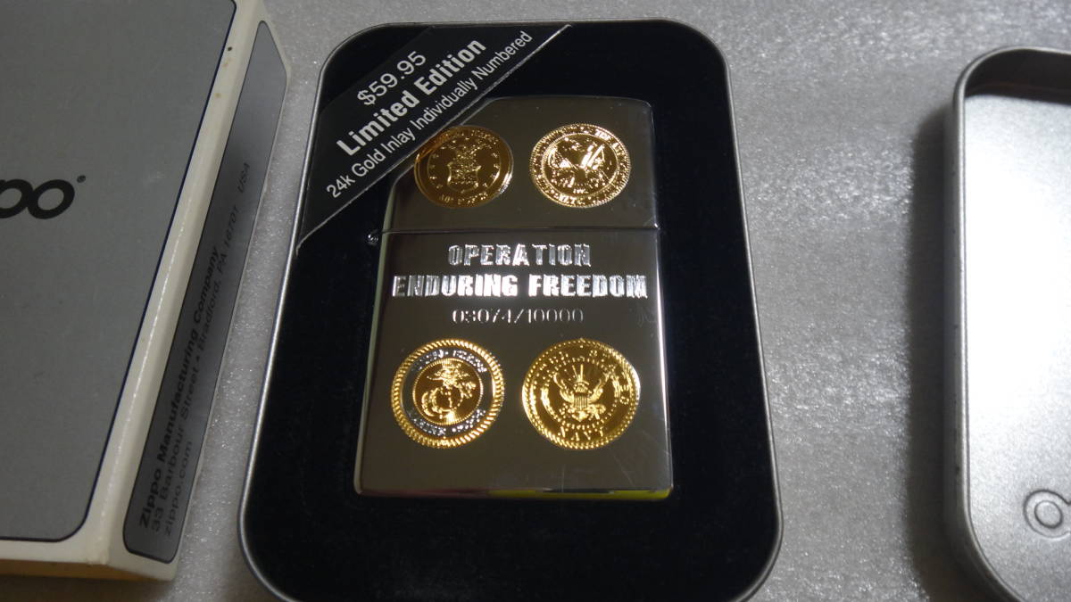 送料無料 未使用！ 24K GOLD Inlay zippo Operation Enduring Freedom 不朽の自由戦線 アメリカ限定販売品 24金K24
