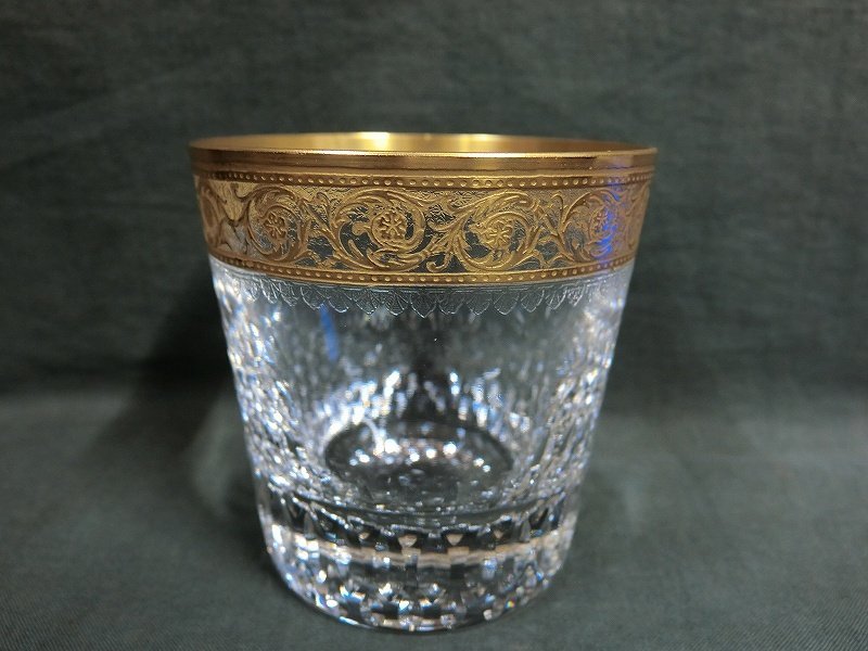 A0354 フランス サンルイ Saint Louis クリスタルガラス 金彩模様
