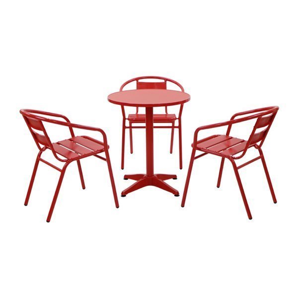 送料無料 アルミ ガーデンチェア ガーデンテーブル 4点セット 赤 ガーデンセット アルミ製 ガーデンテーブル&チェアー3脚 軽量