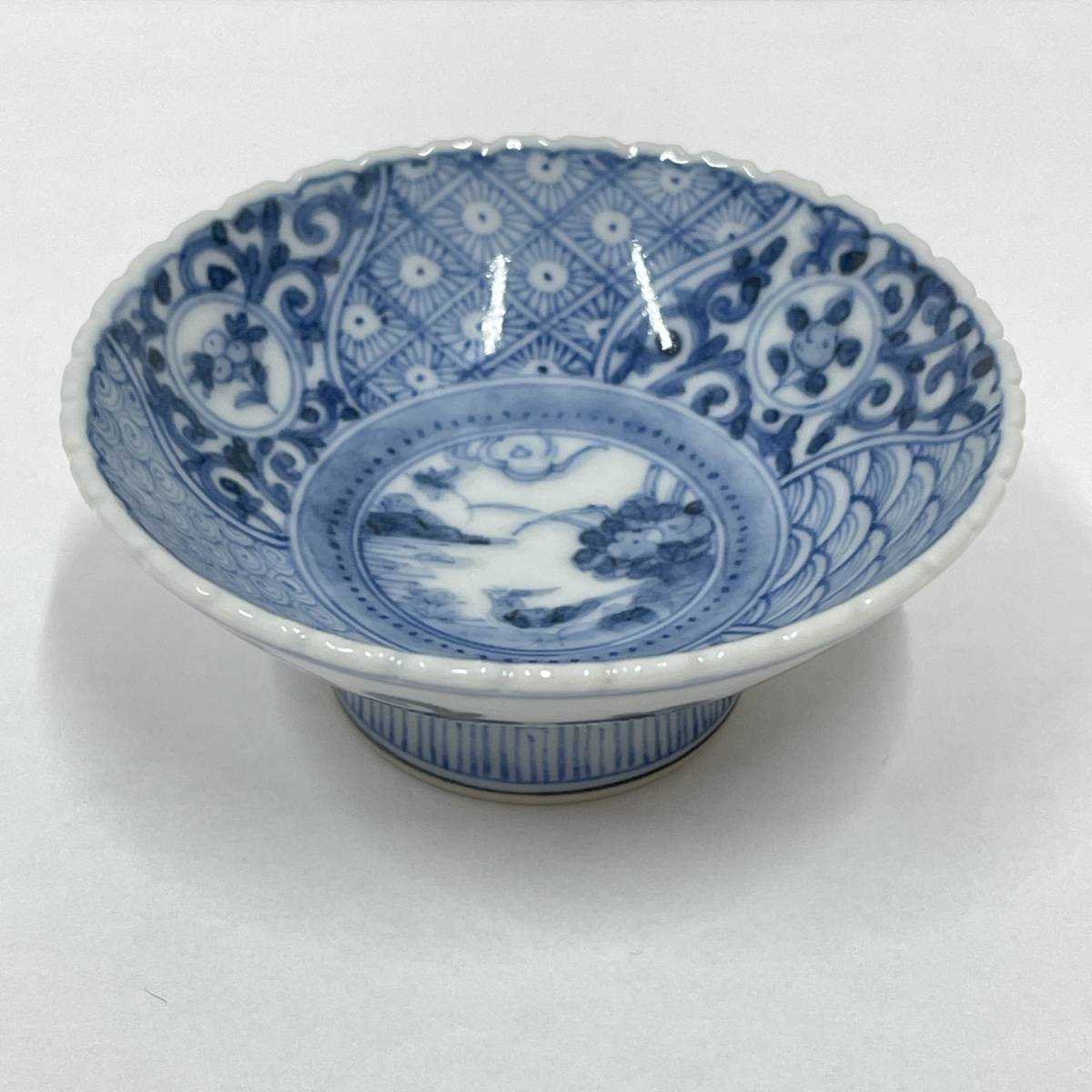 ●【山本長佐】青九谷 お猪口 おちょこ 酒器 ぐいみ 直径約7cm 高さ約3cm ★19374