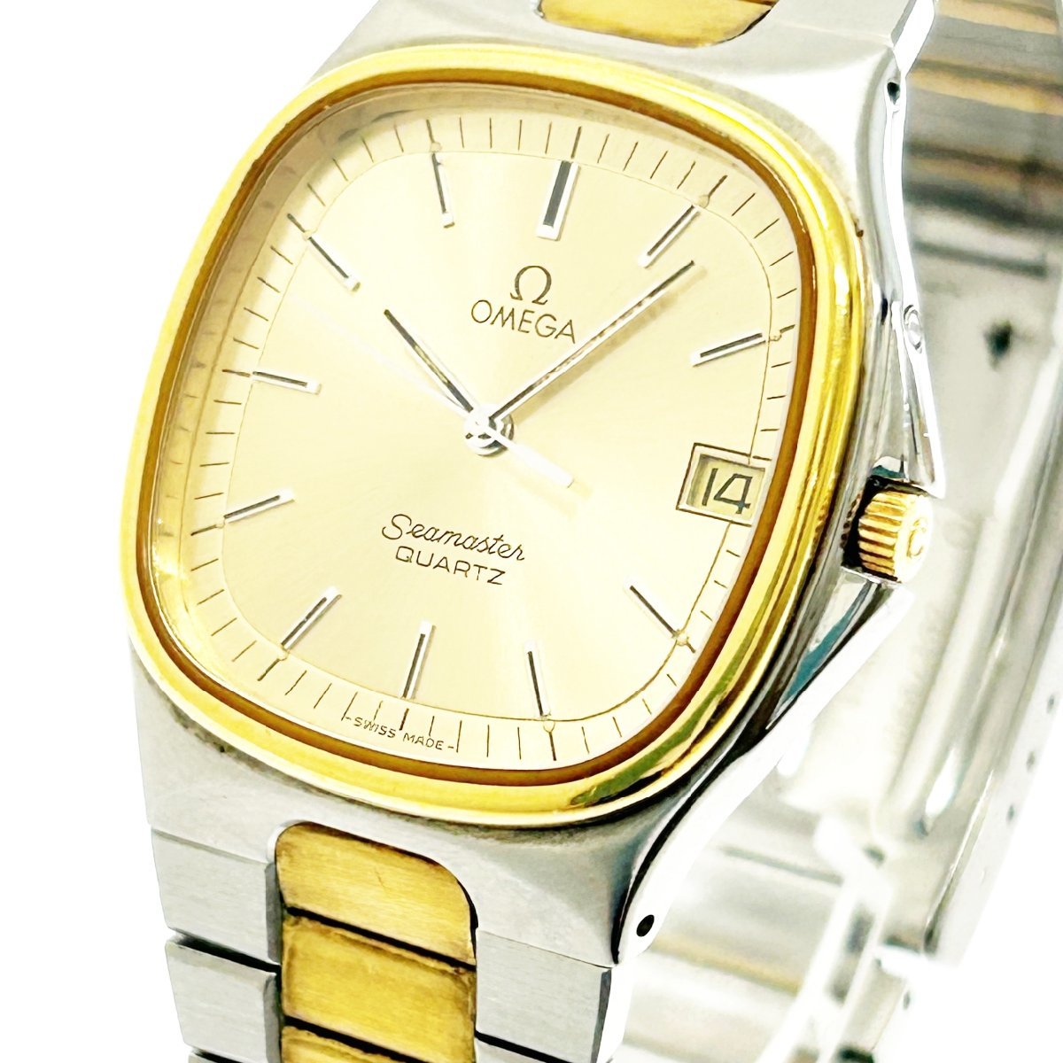 1円スタート】OMEGA オメガ シーマスター スクエア GP×SS ゴールド文字 