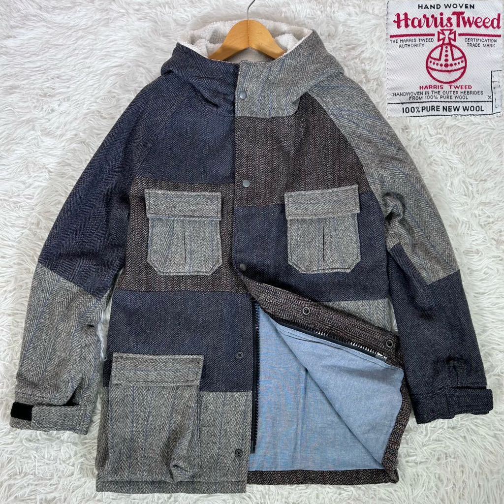 キングリーマスク ハリスツイード パッチワーク Pコート ウールKMK Lサイズ KMK×HarrisTweed キングリーマスク ハリスツイード マウンテンパーカー