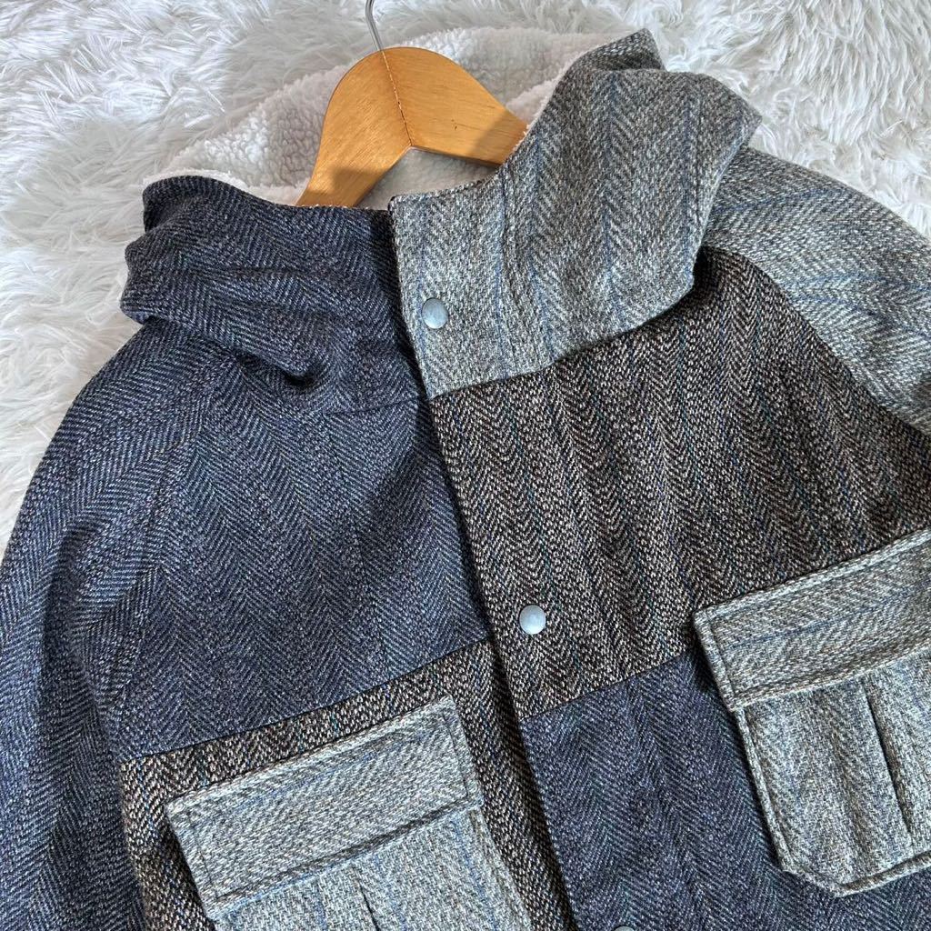 キングリーマスク ハリスツイード パッチワーク Pコート ウールKMK Lサイズ KMK×HarrisTweed キングリーマスク ハリスツイード マウンテンパーカー