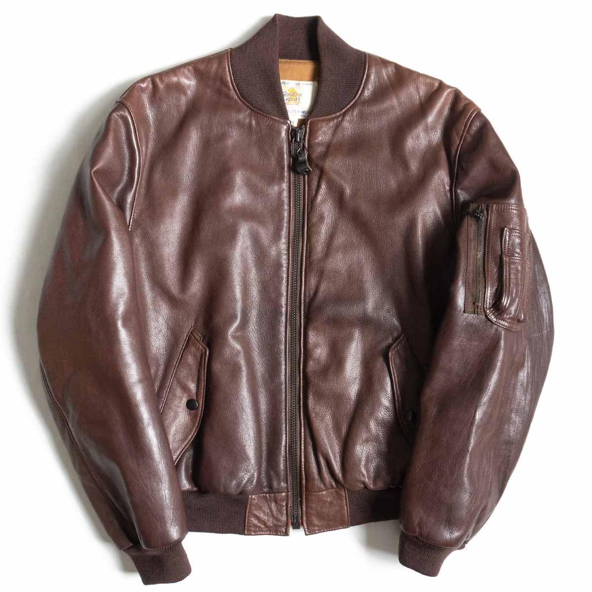 雰囲気抜群】GOLDEN BEAR【レザー MA-1 フライトジャケット】40 USA製 