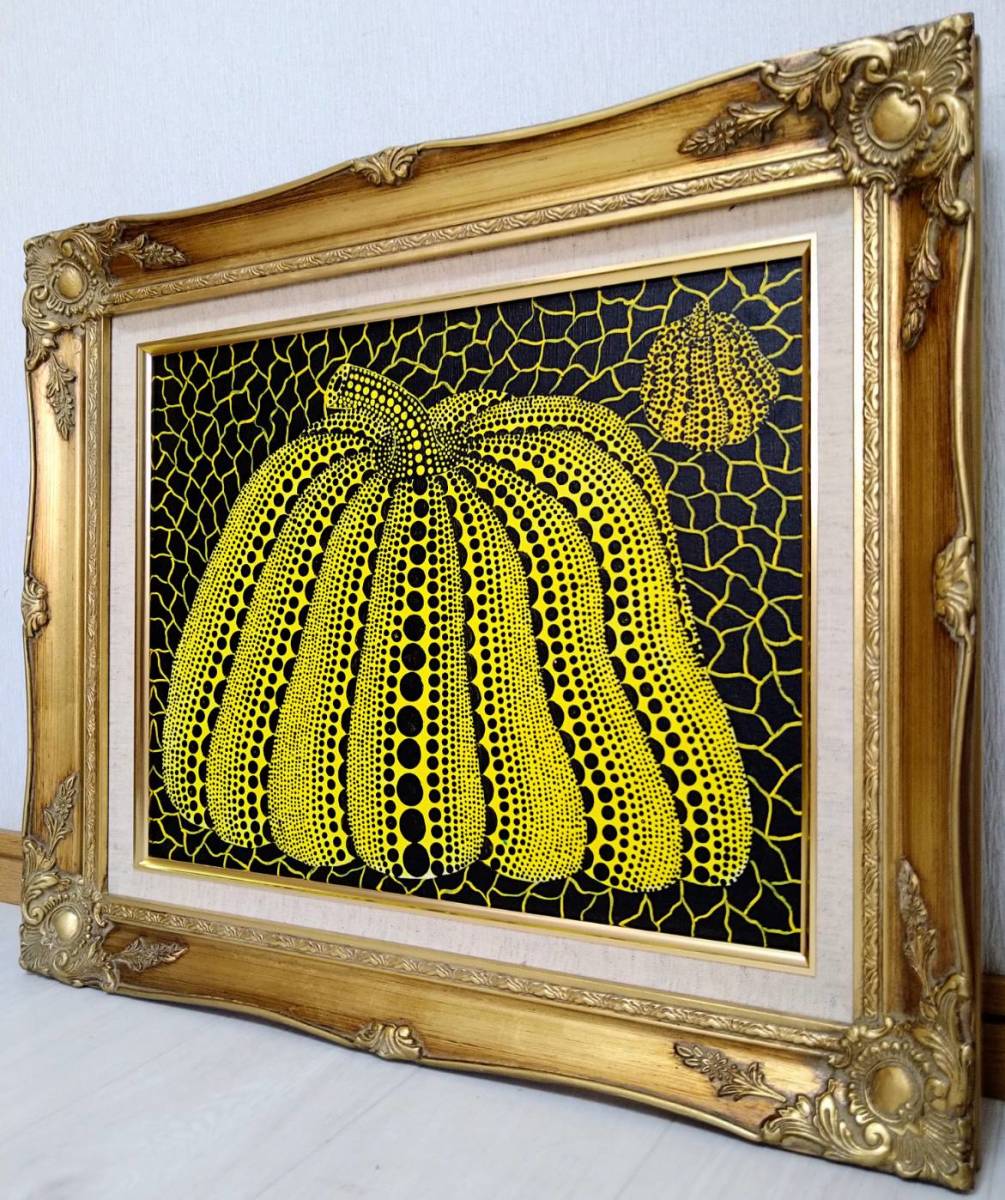 F6 草間彌生 かぼちゃ 肉筆/表裏サイン有り/油彩/アクリル/絵画/額縁