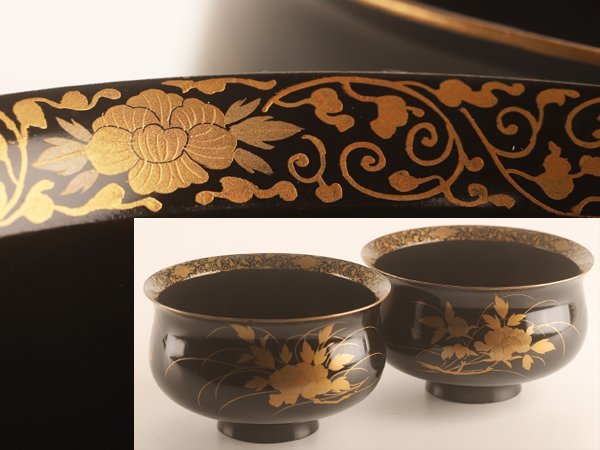 流】木製漆器 蒔絵 盃洗一対 KR108 杯洗 盃洗 – 受け皿付 蒔絵 盆のYahoo!