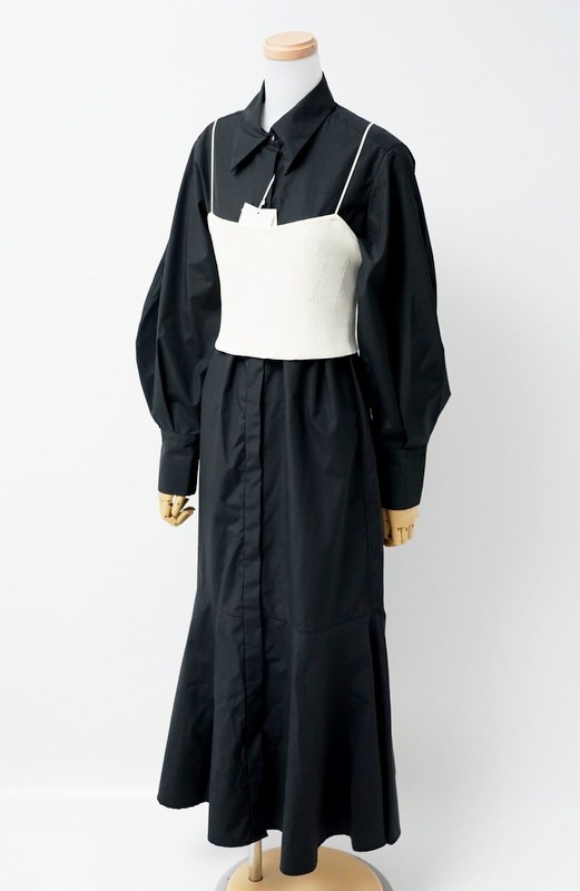TG4250#22AW*未使用*定価23，100円*アダムエロペ ADAM ET ROPE*リブニットビスチェコンビシャツワンピース*長袖*ロング*F*ブラック