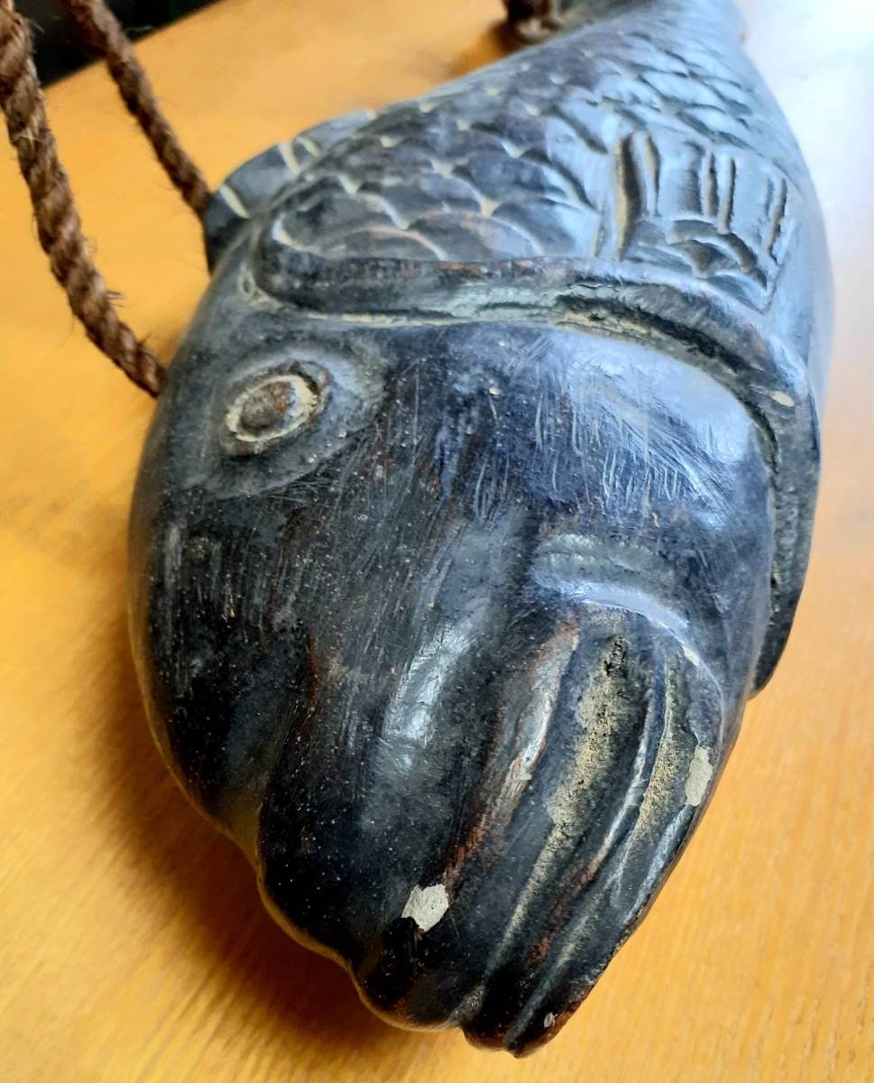 自在鉤 魚 囲炉裏 木彫り 古民具 アンティーク (約:48cm)(木工、竹工芸