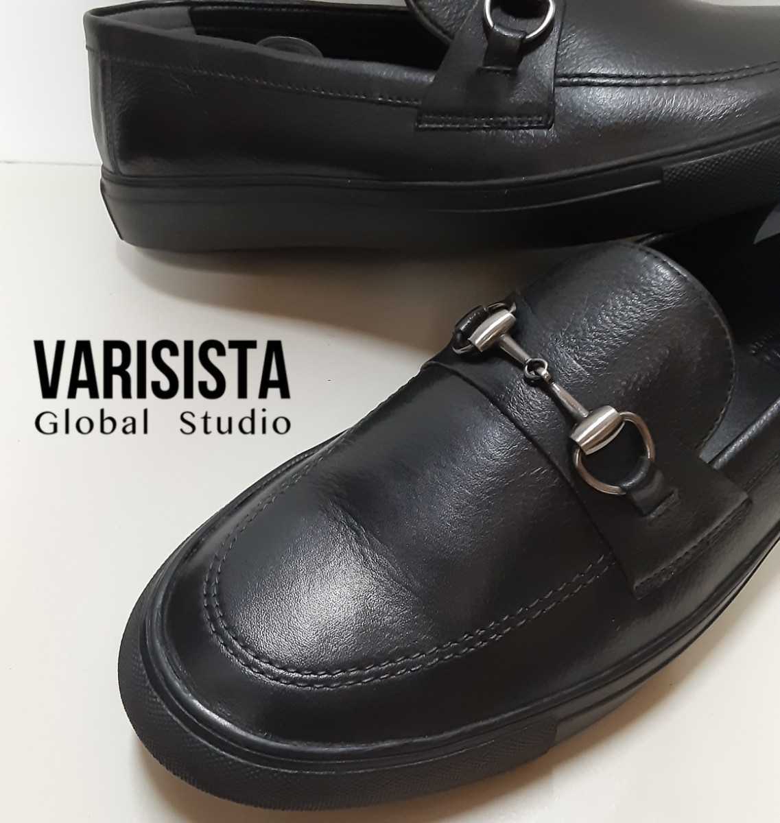 最値!新品!定13200円!名作スニーカーデザイン!ヴァリジスタ グローバルスタジオ高級カウレザー ビット ローファー!ブラック!黒 26.5cm相当
