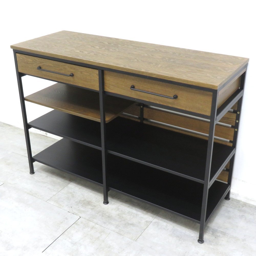 LOWYA キッチンキャビネット ブラック キッチンカウンター ヴィンテージ風 オープンラック サイドボード YH11578 中古オフィス家具