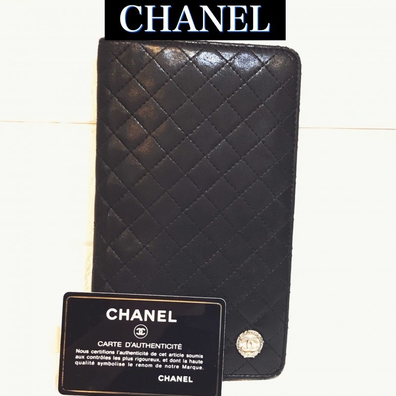ＣＨＡＮＥＬ ギャランティーカード付 ファスナー付き シャネル マイクロマトラッセ 長財布 黒 ピンク 鞄/269