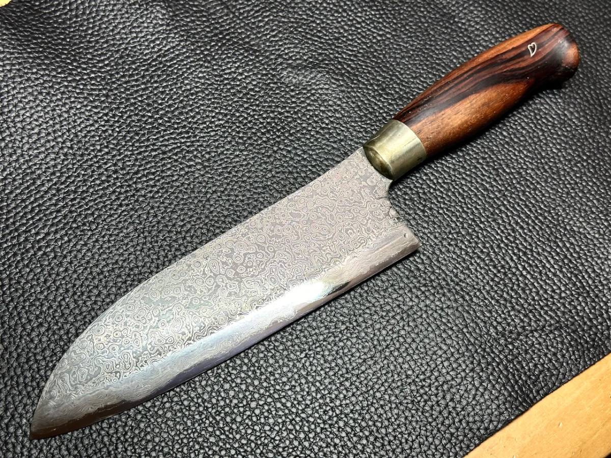 カスタムナイフ ダマスカスアウトドア三徳包丁 町田一止作 わけあり品