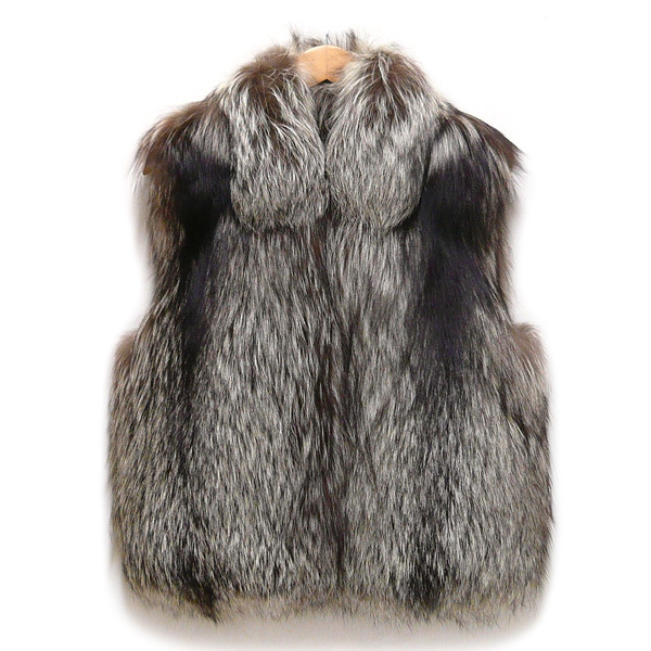 ◎美品 フォックスファー ベスト 59cm丈 毛皮 シルバーフォックス 狐