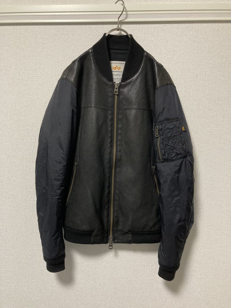 希少☆ALPHA 羊革 MA-1 レザー フライトジャケット ブラック Mサイズ