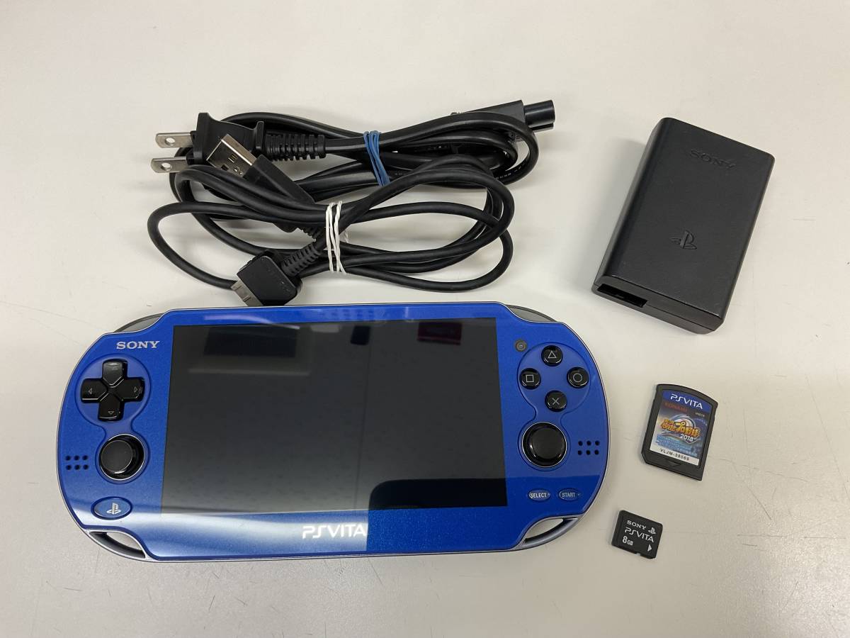 PSVita ブルー 本体 PCH-1000 メモリーカードとソフト2つ付き 管21236)【ゲーム機】PSVita 本体 PCH-1000 サファイアブルー パワプロ
