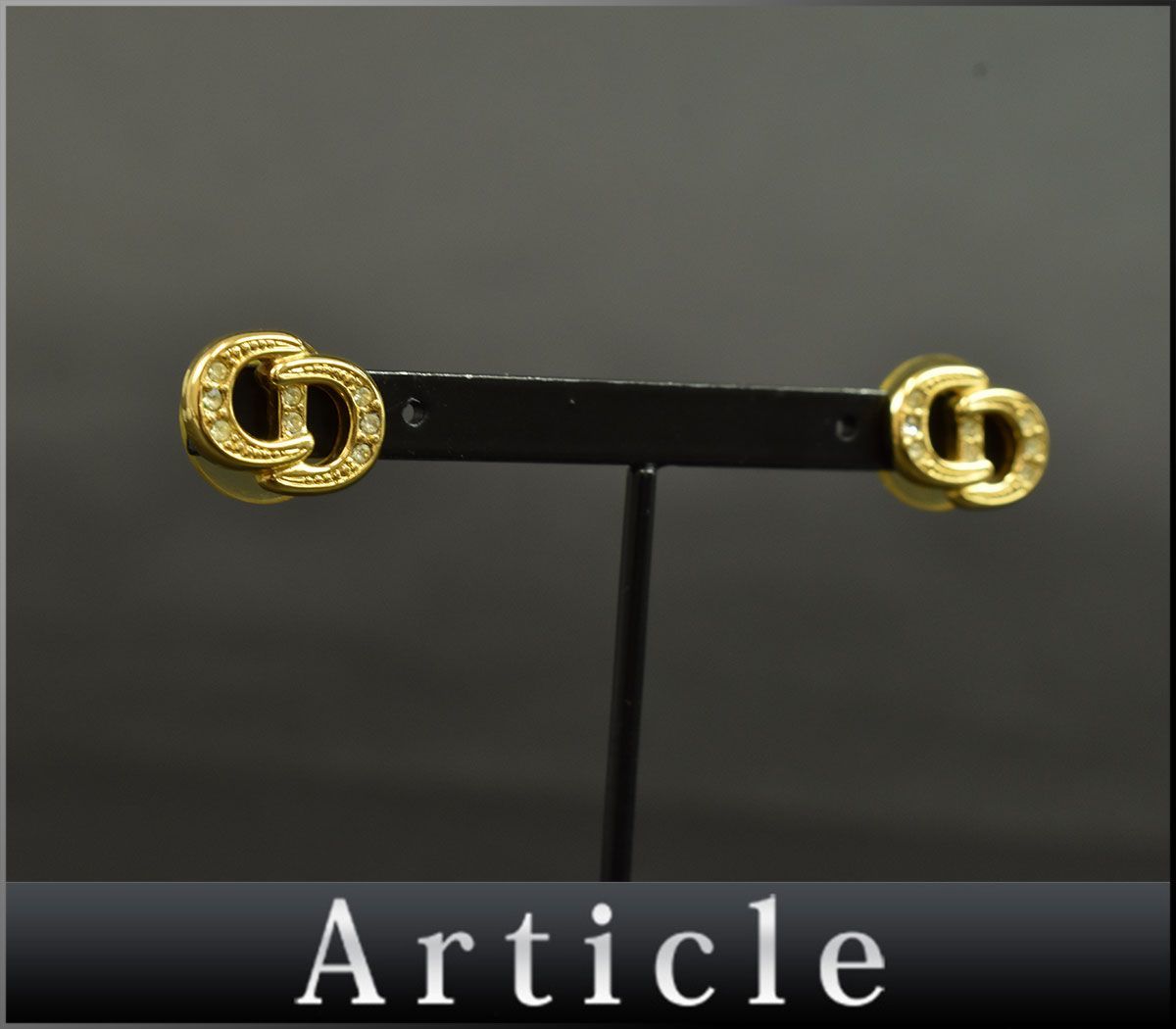 158574☆美品 Christian Dior クリスチャン ディオール ピアス アクセサリー CDロゴ GP ラインストーン ゴールド レディース/ E