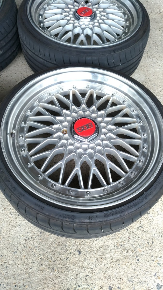 19インチホイール215/35/19 PCD100/114.3マルチ 19インチ】BBS RS風 アルミホイール 215/35R19 製造22年 バリ山 4本