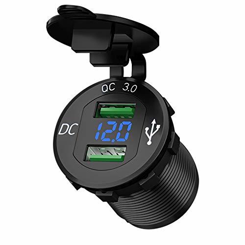 Kaedear(カエディア) バイク USB 電源 急速 充電 デュアル 2 ポート 充電器 QC3.0 アルミ製 デジタル LED 電圧計 12V-24V DC12V