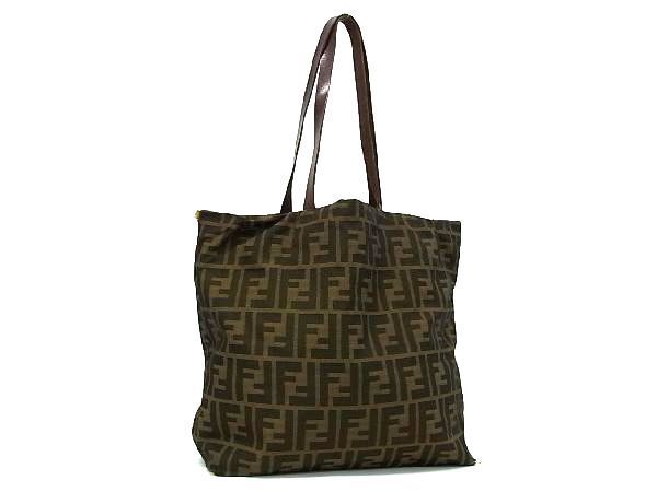 1円 FENDI フェンディ ズッカ柄 ナイロンキャンバス トートバッグ ショルダー レディース メンズ ブラウン系 BE4759