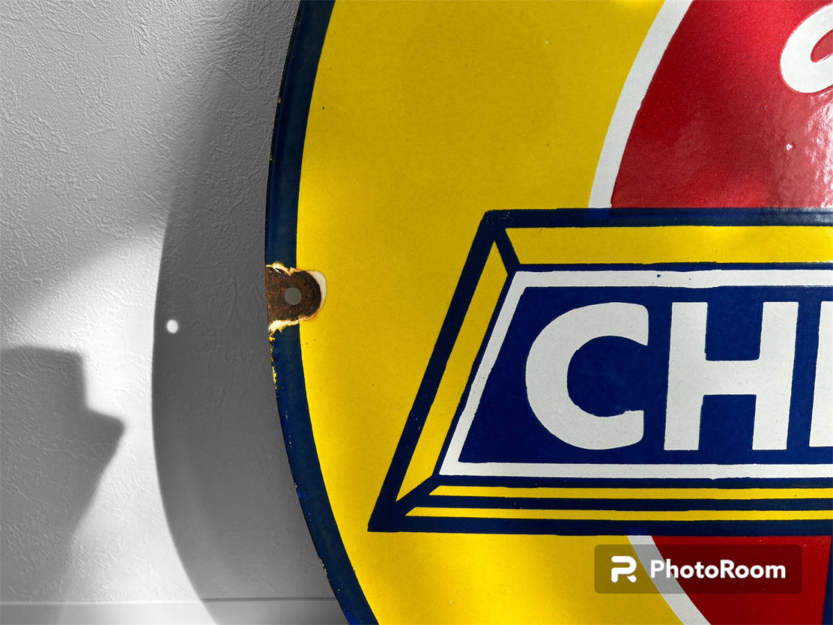 【送料無料】★1点限り シボレー ビンテージ看板 アンティーク CHEVROLET GENUINE PARTS オールドアメリカ 丸形 直径76cmメタル製/ブリキ★