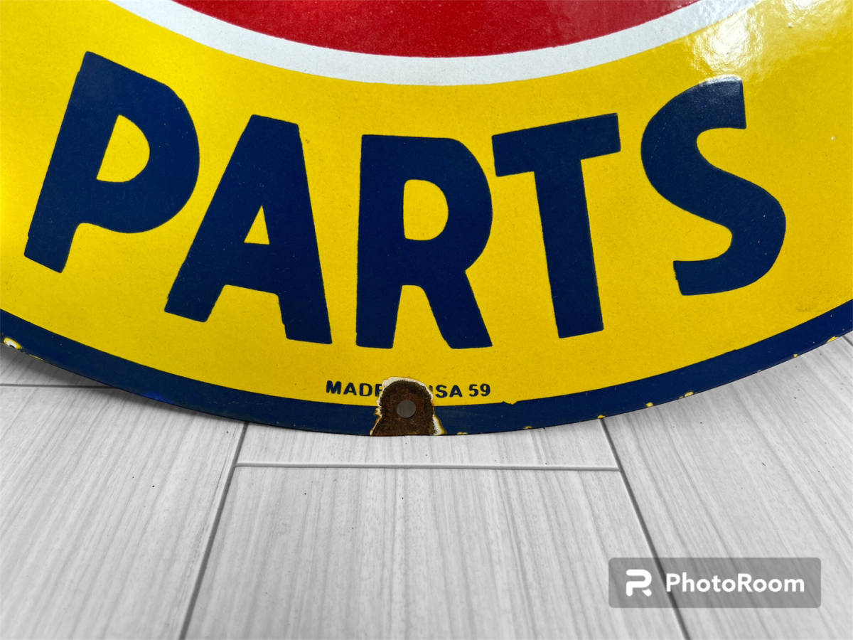 【送料無料】★1点限り シボレー ビンテージ看板 アンティーク CHEVROLET GENUINE PARTS オールドアメリカ 丸形 直径76cmメタル製/ブリキ★