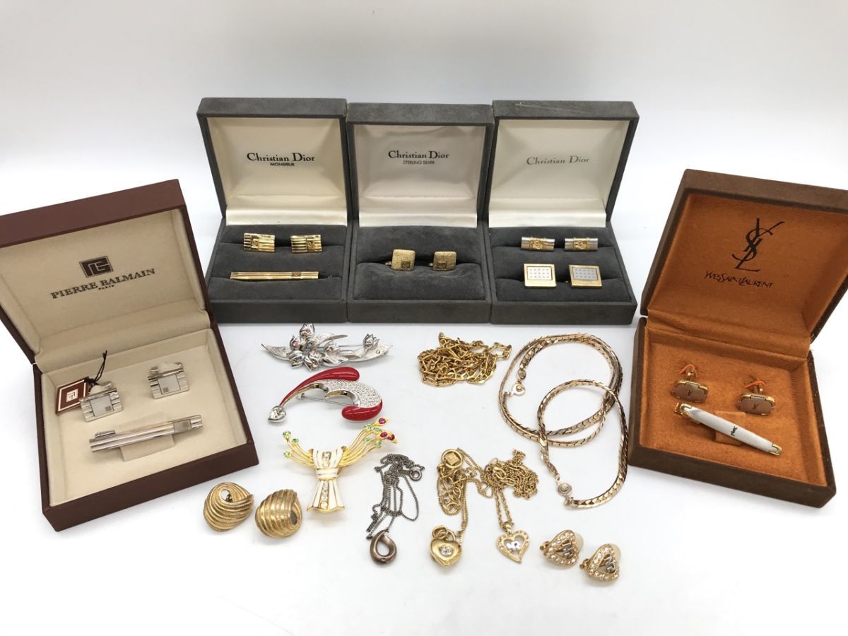 1001-104TM0 アクセサリー まとめ Christian Dior ディオール MONET モネ YSL PIERRE BALMAIN 等 イヤリング ネックレス ブローチ カフス
